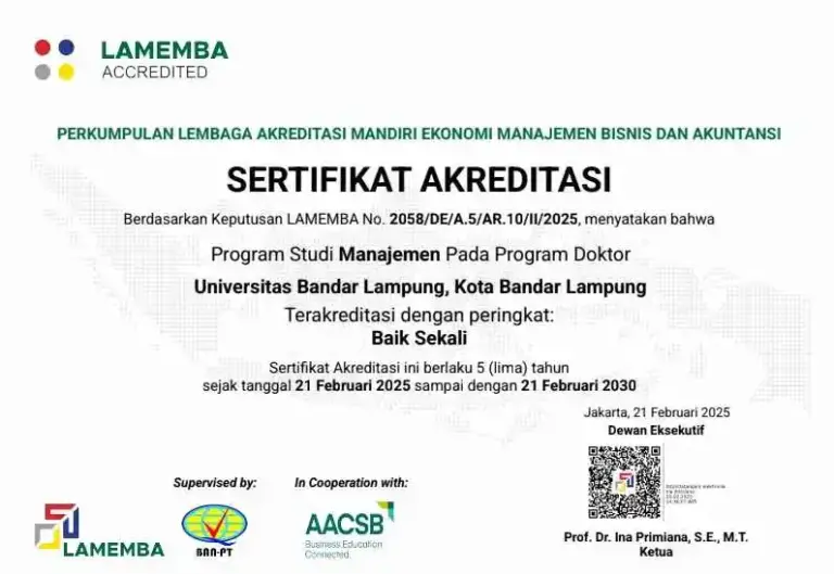 Sertifikat Akreditasi Baik Sekali Doktor Manajemen UBL