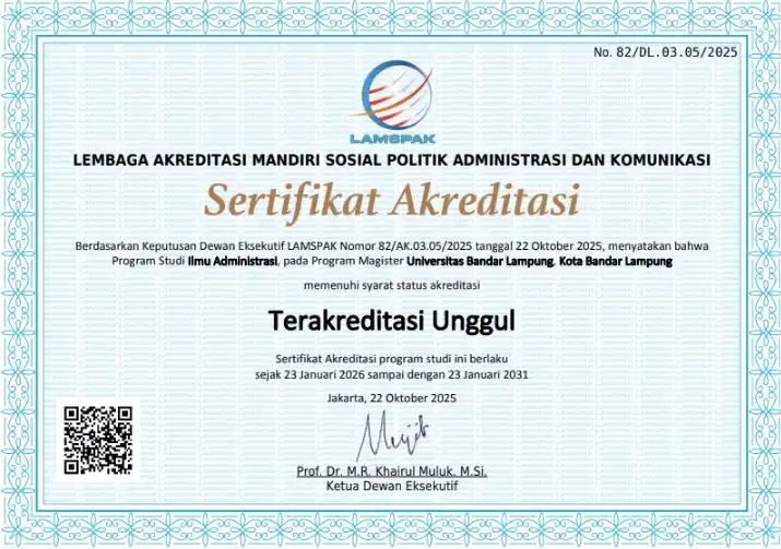 Sertifikat Akreditasi Unggal Program Studi Ilmu Administrasi UBL