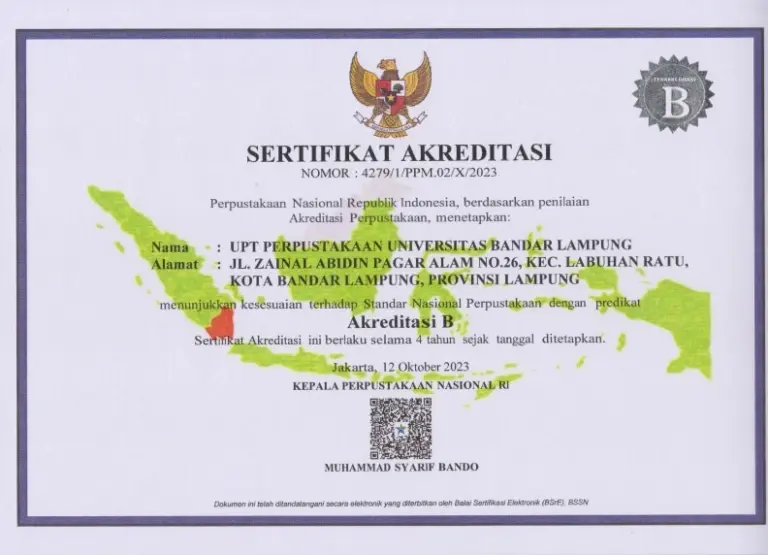 Sertifikat Akreditasi B Perpustakaan UBL